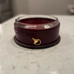 Vintage 1950’s GUCCI Burgundy Leather and glass ashtray